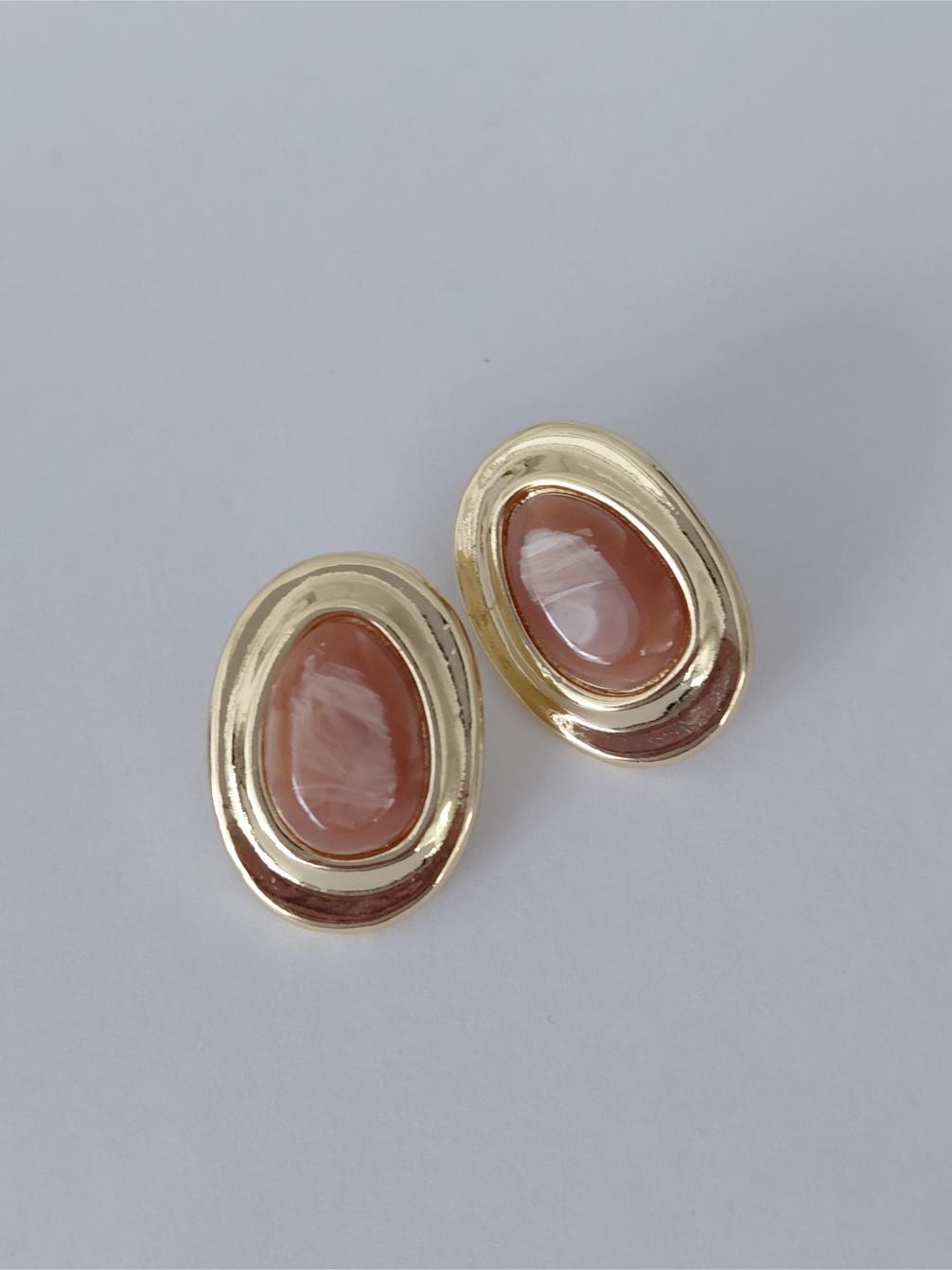 Kahverengi Mineli Vintage Oval K�pe 