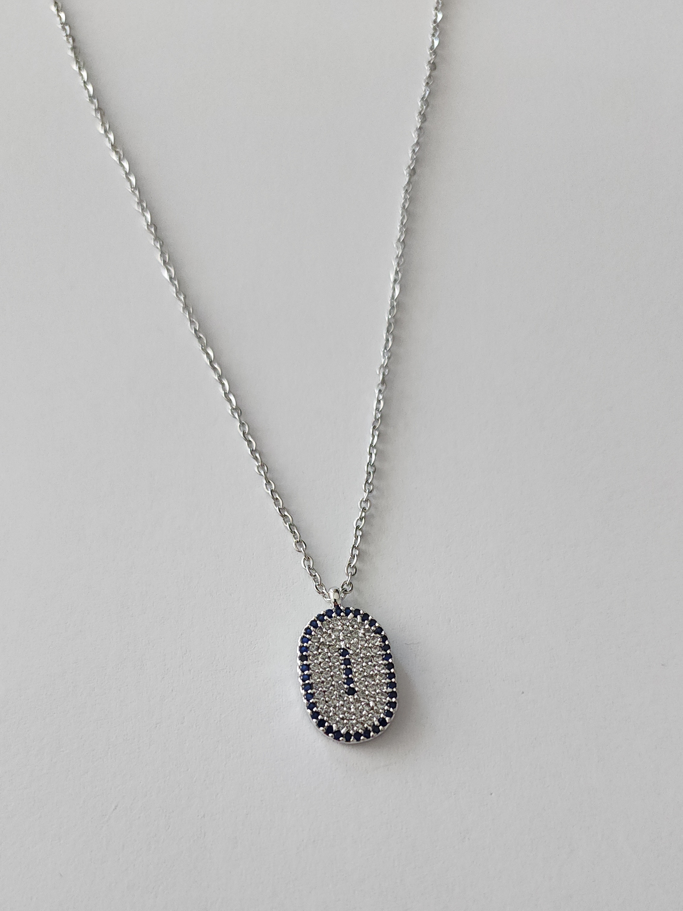 Nazar Detayl Oval elik Kolye Silver