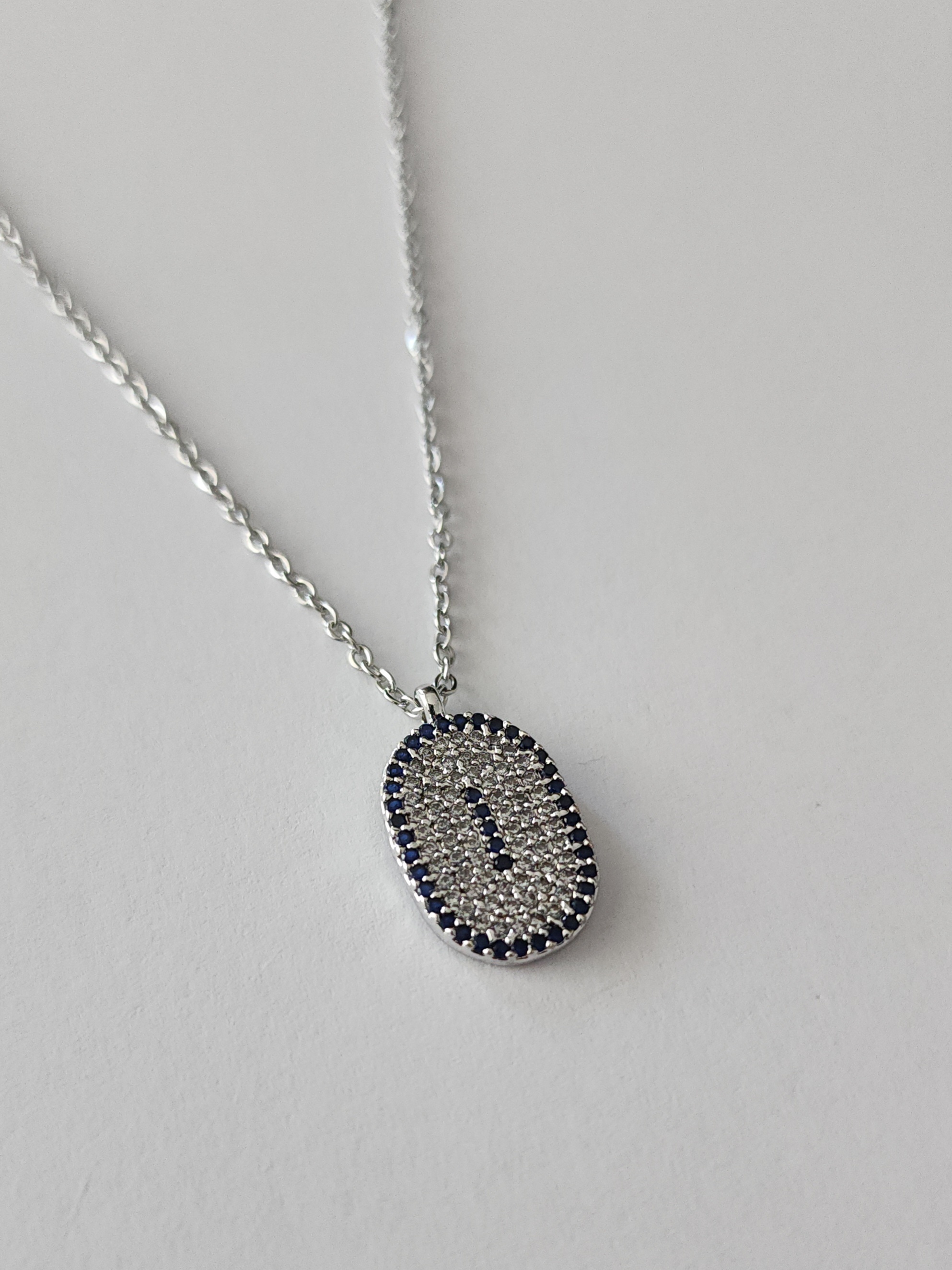 Nazar Detayl Oval elik Kolye Silver