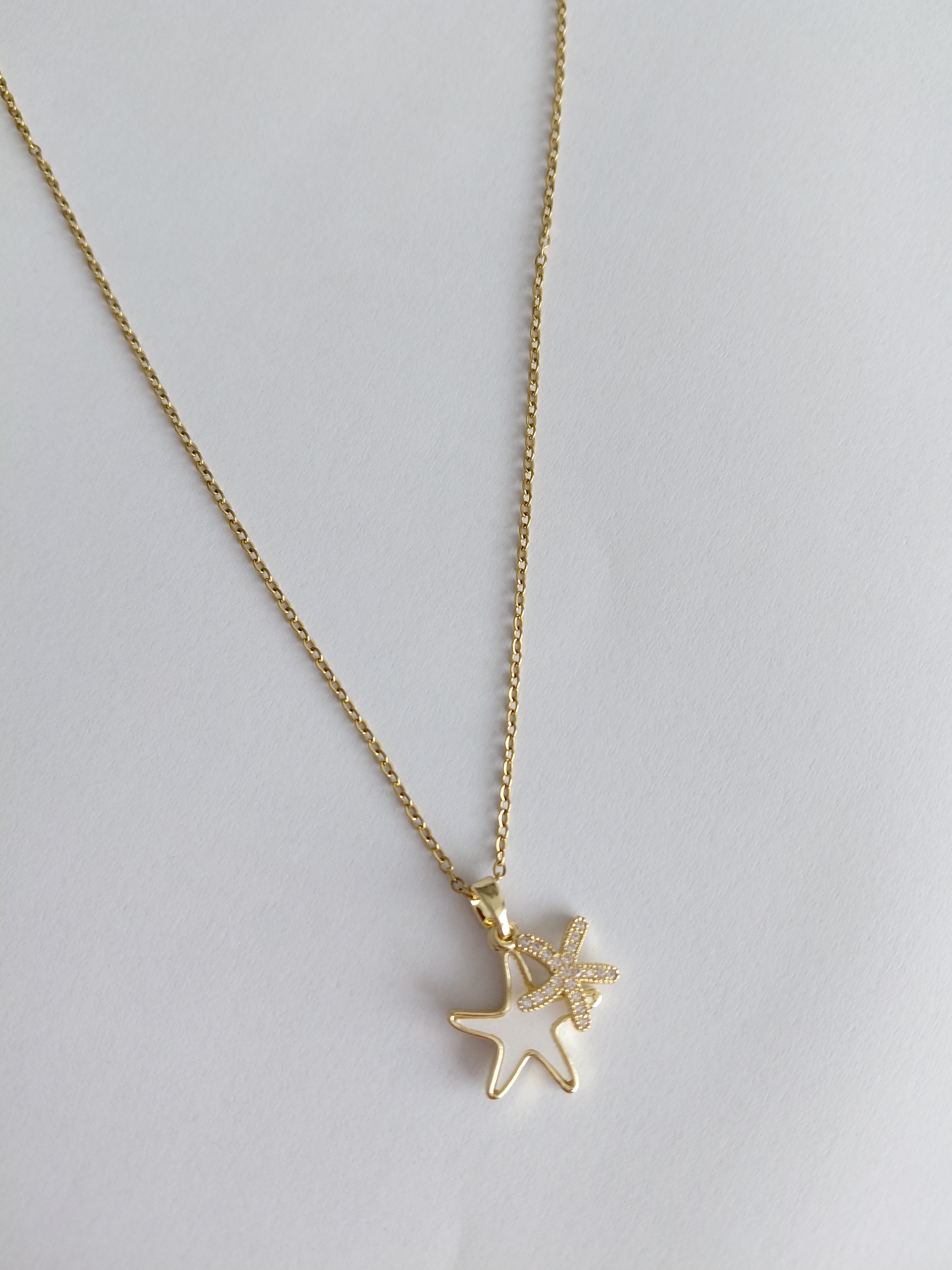 Sedefli Ta�l� Y�ld�z �elik Kolye Gold 