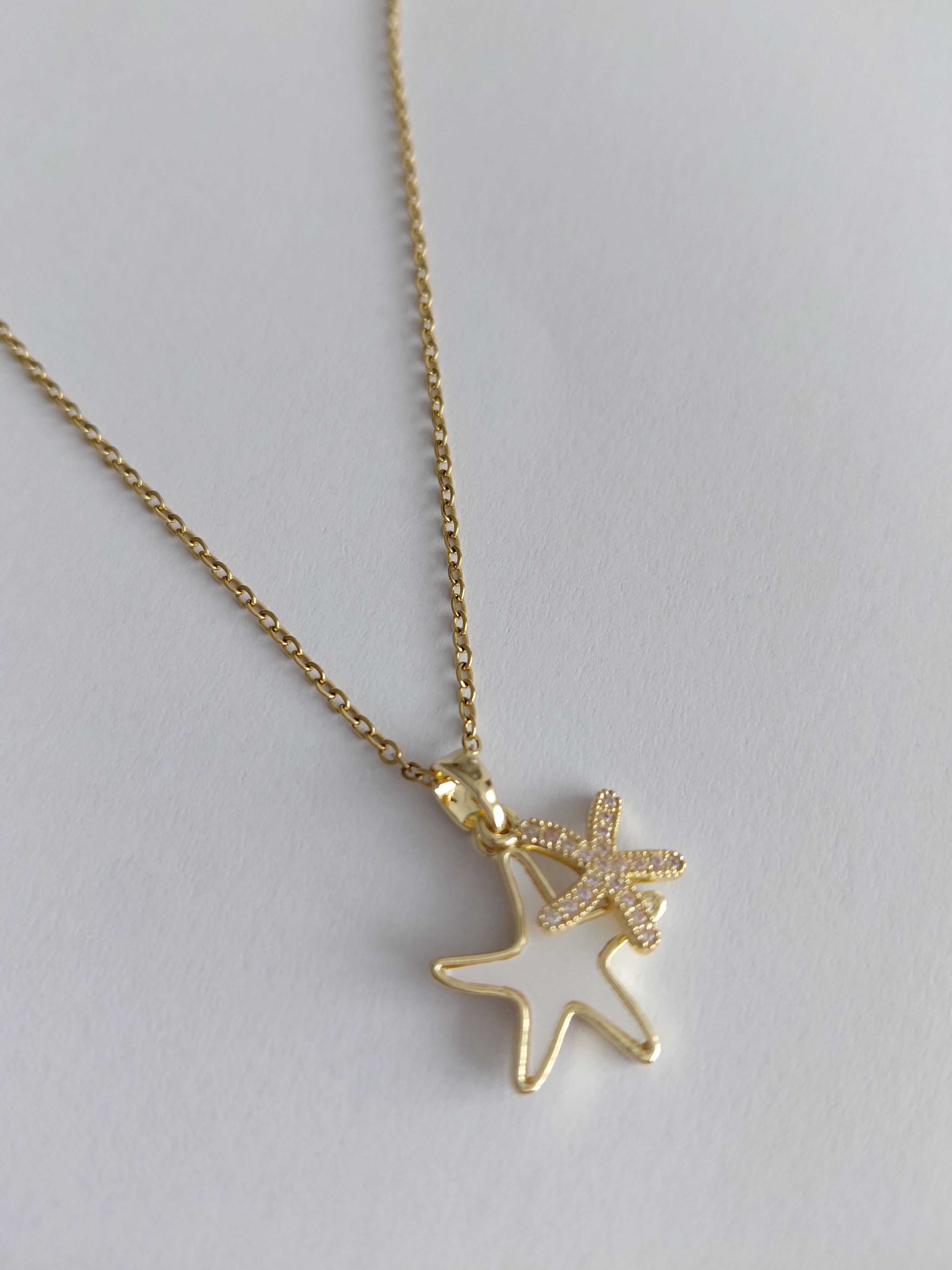 Sedefli Ta�l� Y�ld�z �elik Kolye Gold 