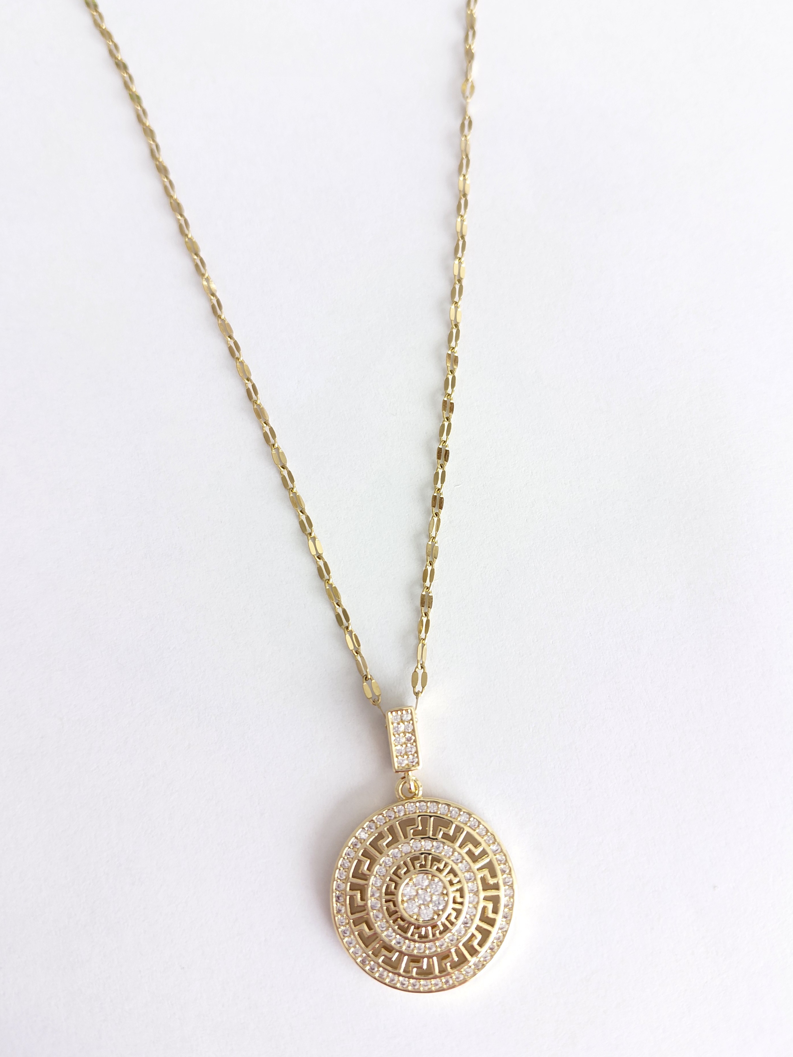 Tasli Madalyon �elik Kolye Gold 